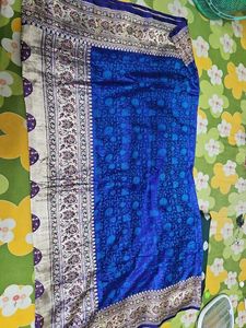 Elegant pure pashmina Blue Banarasi Saree