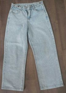 Korean Wide Leg Blue Light Fade Cotton Jeans