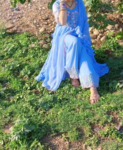 Beautiful Partywear Fancy Light Weight Sky 💙 Blue
