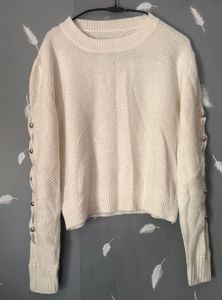 Cream Knit Sweater with Sleeve Detail