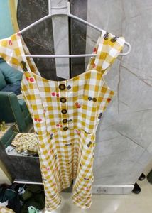 Yellow Checkered Button-Down Dress