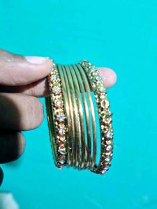 Elegant Gold Plated &amp; Crystal Bangles Set