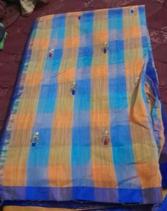 Floral Embroidered Checkered Saree
