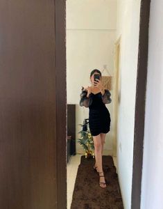 Ruched Black Velvet Mini Dress