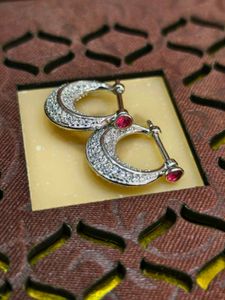 Ruby and Diamond Hoop Earrings 925 Sterling Silver