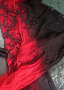 Red &amp; Black Embroidered saree