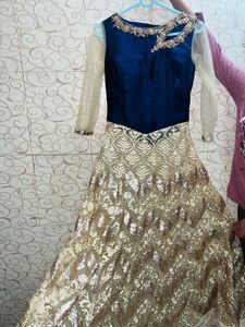 Elegant Navy &amp; Gold Embellished Gown