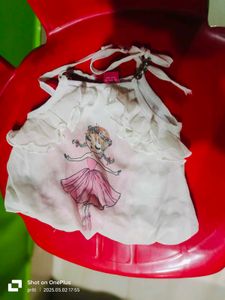 White Nd Pink Baby Girls Top And Skirt Set