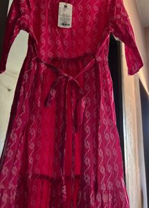 Janasya Printed Tiered Dress With Waist Tie-up