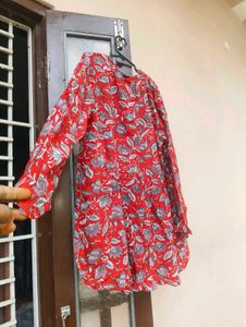 Red Floral Print Tunic Top