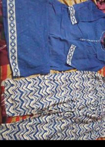 Blue Printed Cotton Kurta Pyjama Combo