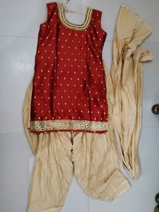 Patiyala Slwar Kurta With Duptta .. Maroon &amp;cream