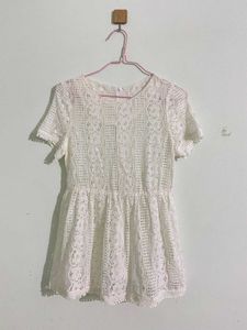 White Lace Peplum Top