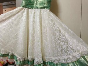 Girls Long Gown White and Green