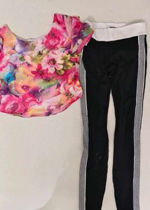 Floral Top &amp; Black Pants Set