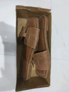 Brown Leather Slide Sandals And White Bellies