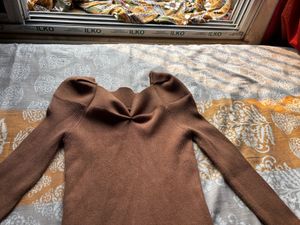 Brown Ribbed Knit Top