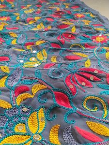 Kalamkari Allover Embroidery Mirror Work Lehenga