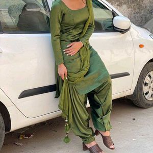 Satin Salwar Suit Mehndi Colour