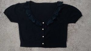 Black Lace Trim Cardigan