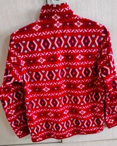 Unisex-Red Patterned Fleece Jacket Age 10-11