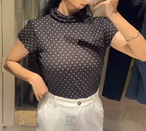 brown polka dot high neck top