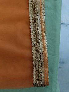 ✨ Handmade Orange Net Pallu/Dupatta with Golden Bo