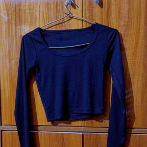 Navy Long Sleeve Crop Top