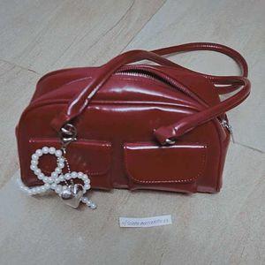 Red Handbag with Pearl Charm