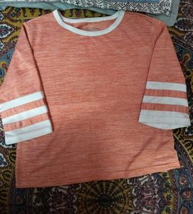 Orange Striped Sleeve T-Shirt