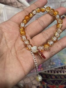 orange Beaded Bracelet with Charm