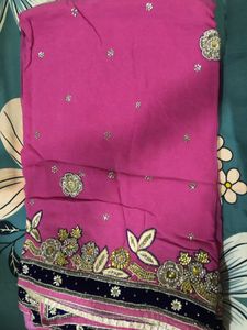 Elegant Pink Embellished Saree