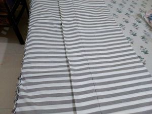 Grey Striped Cotton Bedsheet Bhagalpuri Topsheet
