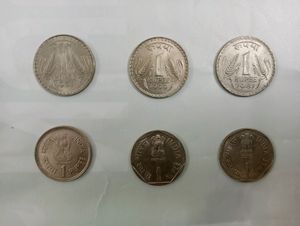 6 Pieces of Old 1 Rupee Coins