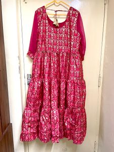 Pink &amp; Gold Paisley Tiered Dress