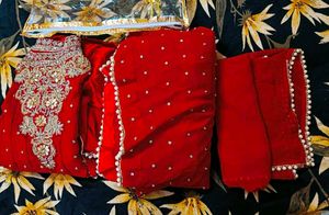 Red heavy Handwork Sharara Set Full Zircon Work