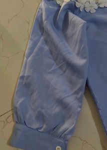 Blue Lace Shoulder Shirt Top