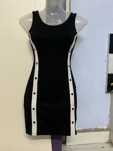 Black Mini Dress with Button Detail