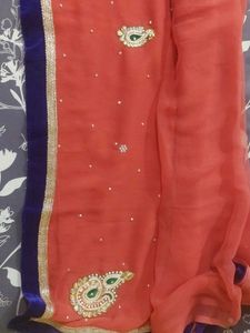 Rust Pink Embellished Saree with Blouse