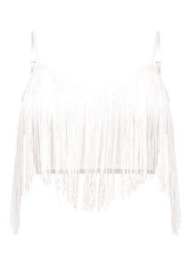 Fringe White Frill Crop Party Top