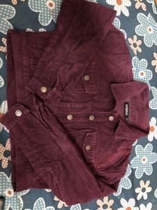 Women Burgundy Corduroy Crop Jacket