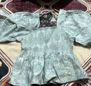 Patterned Smocked Top