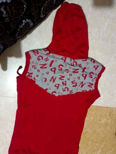 Red Sleeveless Hoodie