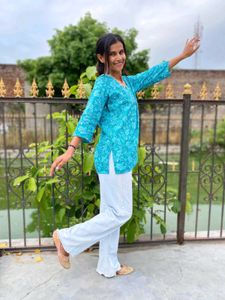 Women Short Kurti Aqua Blue 💙