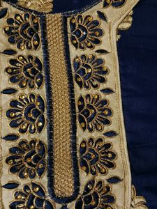 Golden Stone Work Blue A Line Kurti.