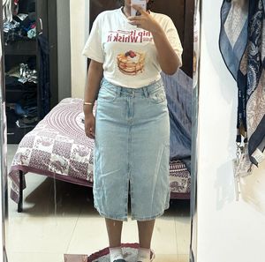 Denim Midi Skirt with Slit