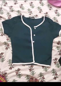 Zara Crop Button Ribbed Top