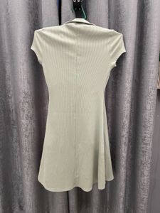 Stylish Ribbed Polo Mini Dress - XS,LightSageGreen