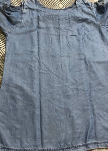 Denim tunic top with ruffle sleeves