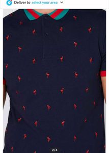 Splash Flamingo Print Polo T-Shirt- M size